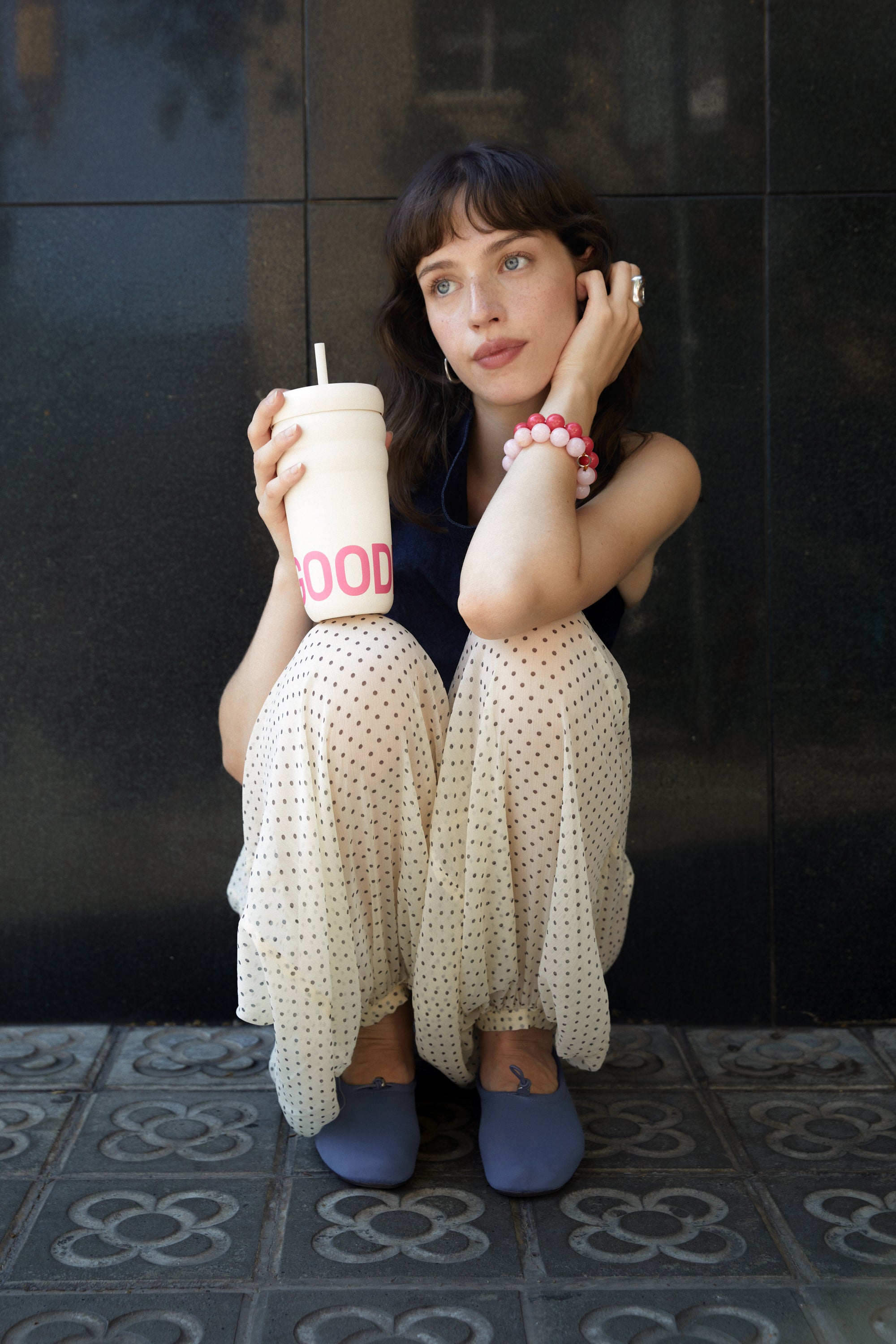 Cream & Pink Drip